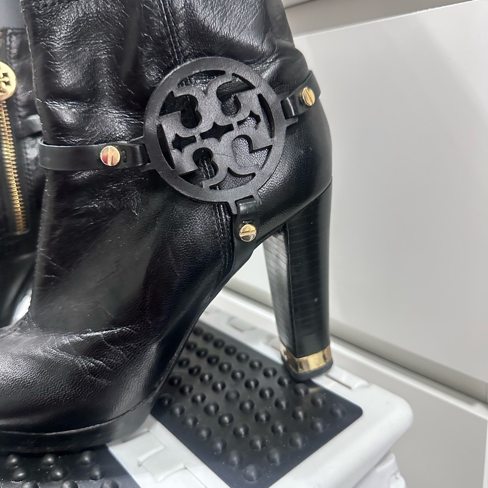 Black Leather High Heel Boots Tory Burch